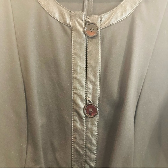 BETTY BARCLAY Sz 14 Knit Vegan Leather Houndstooth Floral Sheer Lace Long Jacket - Picture 6 of 14